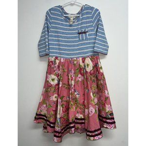 Matilda Jane Enchanted Garden Double The Color Girls Dress Size 8 Floral Stripes